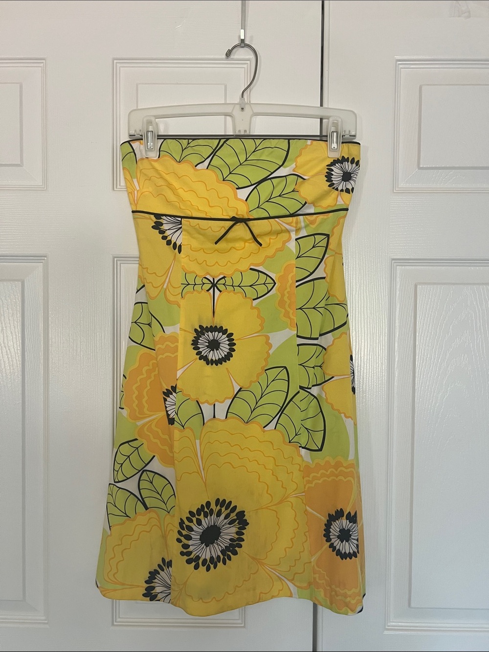 Anthropology elevenses Yellow Floral Fitted Sheath Summer Strapless Sundress